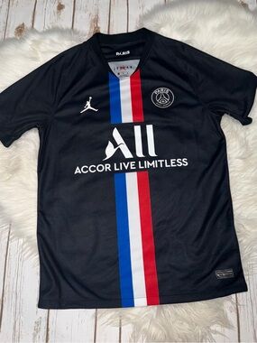 Jordan Black PSG Jersey with Blue-White-Red Stripe